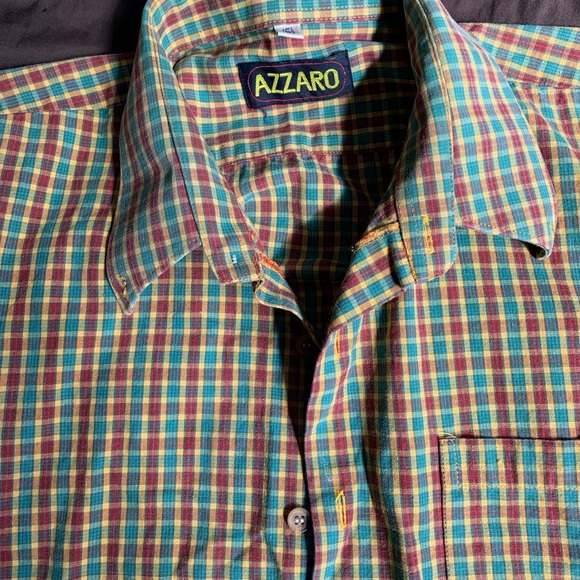 AZZARO Designer Men’s Shirt, Green color check, cotton material, M- size, - Picture 4 of 10